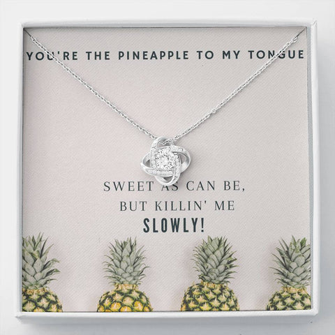 Pineapple Love Knot Necklace - 14K White Gold Over Stainless Steel