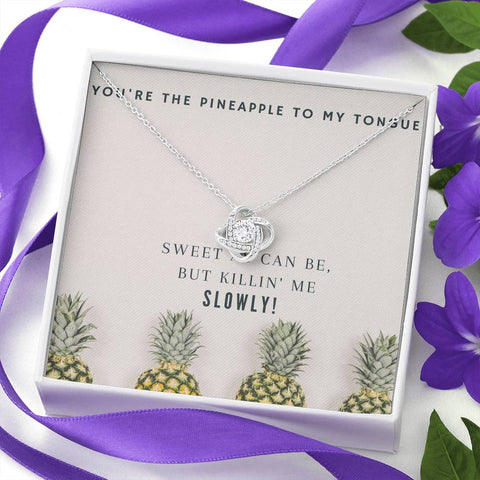 Pineapple Love Knot Necklace - 14K White Gold Over Stainless Steel