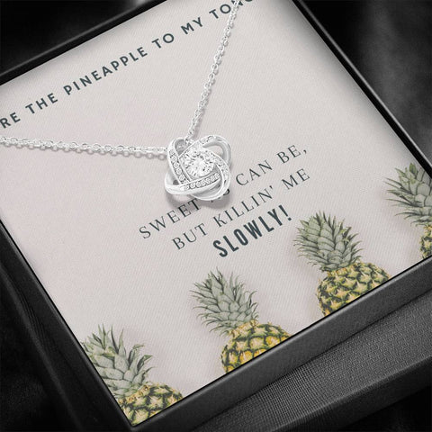 Pineapple Love Knot Necklace - 14K White Gold Over Stainless Steel