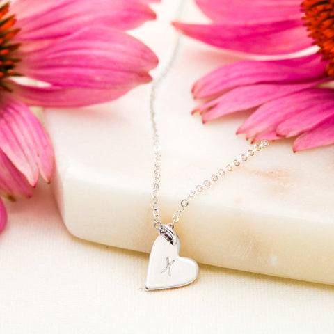 Heart Shaped Anniversary Necklace With Personalized Hand -Stamped Letters