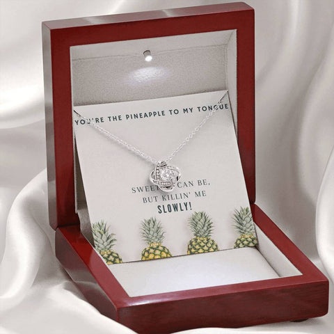 Pineapple Love Knot Necklace - 14K White Gold Over Stainless Steel