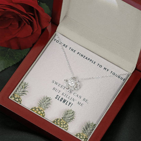 Pineapple Love Knot Necklace - 14K White Gold Over Stainless Steel