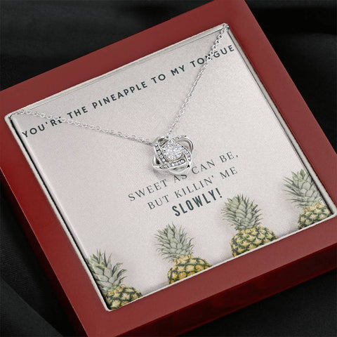 Pineapple Love Knot Necklace - 14K White Gold Over Stainless Steel